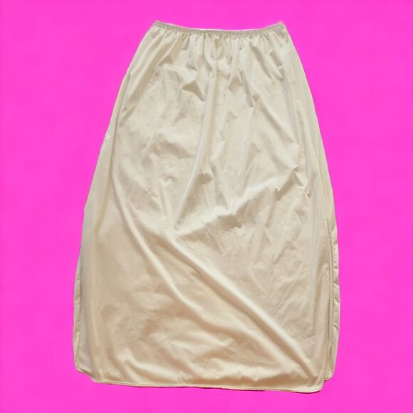 Vtg Vanity Fair Silky Champagne Beige Nylon Slip Skirt Made In USA 32" Large - Picture 1 of 10